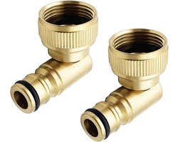 SnelShoppen - 2 stuks 90 graden tuinslang koppelingen, messing 3/4 inch vrouwelijke draad, snel en eenvoudig aansluiten voor tuin, huis en kleine veld