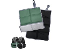 SnelShoppen - 2 Stuks Buiten Zitkussen Thermisch Zitmatje Vouwbaar Waterdicht met 2 Draagzakken voor Picknick Buiten Wandelen Kamperen (Zwart/Groen)