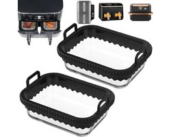 SnelShoppen - 2 Stuks Glazen Ovenschaal Airfryer met Afneembare Siliconen Handgrepen voor Dual-Zone Heteluchtfriteuse, Vaatwasmachinebestendig, 21x16x