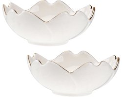 SnelShoppen - 2 Stuks Keramische Sauskommen, Witte Porseleinen Dipschalen, Bloemvorm, 7 cm, Perfect voor Barbecue Avonden en Thuisgebruik