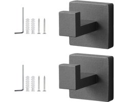 SnelShoppen - 2 stuks RVS handdoekhaken - Vierkante wandhaken voor badkamer en keuken - Grijze wandhaken voor badkamer, keuken en slaapkamer - Sterke