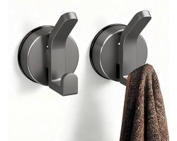 SnelShoppen - 2 Stuks Sterke Dubbele Haak met Zuignap - Geen Boren Nodig - Grijze ABS Towel Hook voor Badkamer - Verwijderbaar en Herbruikbaar - Ideaa