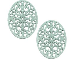 SnelShoppen - 2 Stuks Vintage Gietijzeren Ovale Coasters met Rubberen Voetjes, Bescherming voor Warme Gerechten, Pot Houder voor Keuken en Eettafel (G
