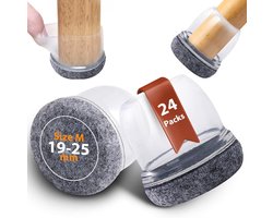 SnelShoppen - 24 Stuks Stoelpootbeschermers - Verstelbare Rond 19-25mm Diameter - 360° Vilt Pads - Antislip Vloerbescherming voor Stoelen, Tafels, Kru