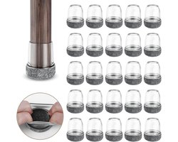 SnelShoppen - 24pcs Silicone Stoelpoot Beschermers 14-19mm, Transparante Meubel Leg Caps met Grijze Vilt Pads voor Houten Vloeren, Duurzame Tafel Pote