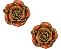 SnelShoppen - 2Pcs Keramische Dressoirknooppunten Leopard Rozen Vintage Handvatten 40x36mm Oranje met Schroeven voor Keuken, Meubels en Decoratie
