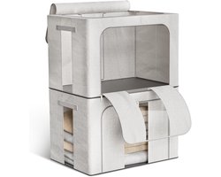 SnelShoppen - 2x Metalen Frame Kledingopbergdozen 24L met Deksel, Opvouwbare Opbergbox voor Kleding, Handdoeken, Deken en Beddengoed met Doorzichtige