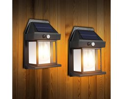 SnelShoppen - 2x Solar Buitenverlichting Wandlamp met Bewegingssensor en 3 Modi - Waterdicht IP65 Tuinverlichting voor Patio, Tuin, Oprit, Zwart