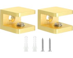 SnelShoppen - 2x Verstelbare Messing Glasklemmen 8-10mm met Rubber Pads, Geen Boren Planksteunen voor Badkamer, Kast, Wijnrek (Goud)