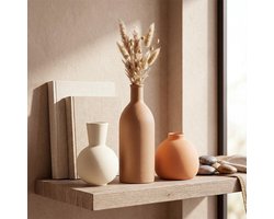 SnelShoppen - 3-delige Keramische Vazenset voor Pampasgras en Gedroogde Bloemen, Moderne Tafeldecoratie in Beige en Bruin, Neutrale Boho en Scandinavi