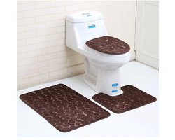SnelShoppen - 3 Stuks Antislip Badmat Set Super Zacht Pedestal en Bad Tapijt Geheugen Schuim Kiezels Douche Mat Sneldrogend Badkamer Tapijt, U Vorm Co