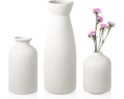 SnelShoppen - 3 stuks Keramische Vazen voor Bloemen - Moderne Witte Decoratieve Vazen voor Woonkamer - Boho Ornamenten voor Salontafel Decoratie