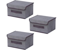 SnelShoppen - 3 Vouwbare Opbergdozen met Deksel - Organiser Boxen van Linnen voor Kleding, Speelgoed en Textiel - Grijs, 26×19×16cm