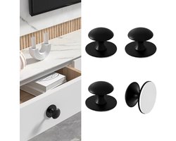 SnelShoppen - 4 Pcs Zelfklevende Knoppen voor Keuken, Zwart RVS Kastknoppen, Stick Knop voor Laden, Douchedeur, Spiegelkast, Glazen Deur, Geen Boren N
