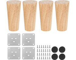 SnelShoppen - 4 Stuks Houten Meubelpoten 10 cm - Sofa Poten met Antislip Pads en Bevestigingsplaten - Voor Banken en Kasten - Eikenhout - Robuust en D
