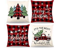 SnelShoppen - 4 Stuks Kerst Kussenhoezen 45 x 45 cm Kerstdecoratie Linnen voor Woonkamer Slaapkamer Bank Decoraties - Stijl B