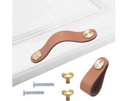 SnelShoppen - 4 Stuks Leren Meubelknoppen, Leren Handvatten voor Lades en Kasten, Exquise Decoratie Accessoires voor Keuken en Woonkamer