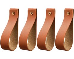 SnelShoppen - 4 Stuks Multifunctionele Leren Wandhaken - Decoratieve Leatheren Houders voor Gordijnen, Handdoeken, Kleding - Ideaal voor Badkamer, Keu