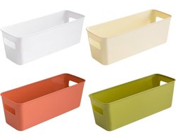 SnelShoppen - 4 Stuks Plastic Opbergmanden Rectangular Storage Boxes met Handvatten - Organizer voor Keuken, Badkamer, Kantoor, Thuis - Ruimtebesparen