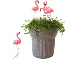 SnelShoppen - 4 Stuks Roze Flamingo Tuinbeelden en Sculpturen, Familie Flamingo Tuinornamenten, Buiten Metalen Vogel Tuinart, Roze Flamingo Grondornam