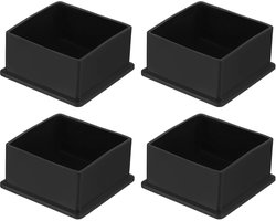 SnelShoppen - 4 Stuks Vierkante PVC Stoelpootdoppen 60x60mm - Zwart, Antislip, Duurzaam, Voor Meubels, Tuin, Tafel, Bed, Kast