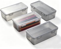 SnelShoppen - 4 Transparante Plastic Opbergdozen met Scharnierdeksel - Stapelbare Boxen voor Papier, Kantoorbenodigdheden en Knutselspullen - Grijs 19