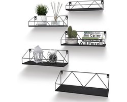 SnelShoppen - 5 Wandplanken met Opstaande Rand - Creatief W-Vormig Ontwerp - Houten Murenplanken voor Slaapkamer, Keuken en Badkamer - Modern en Duurz