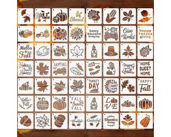 SnelShoppen - 56 Stencils Schilder Templates Herfst Collectie voor Notitieboek, Dagboek, DIY Meubels, Houten Vloer - Flexibel PET Materiaal, 7.5x7.5 c
