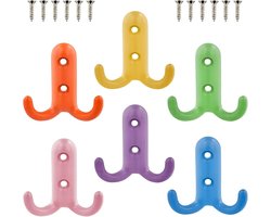 SnelShoppen - 6 Kleurrijke Wandhaken, Muurbevestigde Kapstokken, Stevige Metalen Haken met Schroeven, Decoratieve Haken voor Kinderen, Voor Jassen, Ru