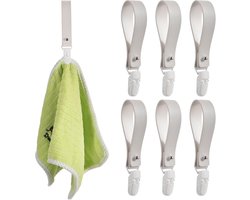 SnelShoppen - 6 Stuks Servet Klemmen Tafelhouder met Leren Lussen voor Handdoeken en Keukenaccessoires - Wit, Duurzaam en Milieu-vriendelijk, Ideaal v
