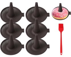 SnelShoppen - 6 Stuks Siliconen Donut Vormpjes met Bakborstel voor Muffins en Bagels - Hoogwaardige Rubber Bakvorm voor Oven en Magnetron - Ideaal voo