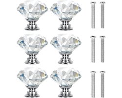 SnelShoppen - 6x Crystal Knoppen 30mm - Duidelijke Glazen Ladeknoppen - Diamant Deurgrepen - Aluminium Legering - Decoratieve Handgrepen voor Keuken,