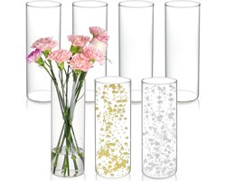 SnelShoppen - 7 Stuks Heldere Glazen Vazen voor Bloemen - 10 Inch Glazen Cilindervazen - Bloemarrangementen en Tafelcentra - Decoratie voor Bruiloft e