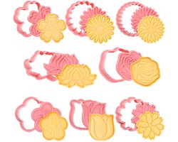 SnelShoppen - 8-delige Flower Cookie Cutters Set - 3D Roze Lotus, Chrysant, Kersenbloesem, Perzikbloesem - Food Safe Plastic - Ideaal voor Kinderen en