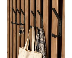 SnelShoppen - 8 Stuks Acoustic Panel Hooks - Wandpanelen Haken voor Kleding - Dubbele Kapstok Haken met Rubber Stops en Schroeven - Zwart voor Jassen