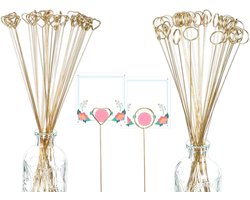 SnelShoppen - 80 Stuks Bloemen Metaal Tafel Kaarthouder Hartvorm & Rond - Foto & Memo Houder voor Feesten, Bruiloften, Verjaardagen & Banquets
