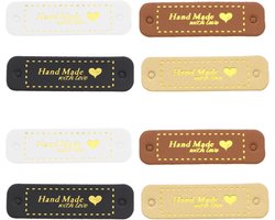 SnelShoppen - 80 Stuks PU Leren Labels Handmade With Love Labels Decoratieve Tags Multikleur Voor DIY Creatief Knutselen, Kleding Decoratie, Breien