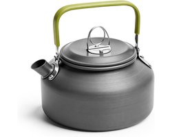 SnelShoppen - 800ml Camping Waterkoker - Roestvrij Staal - Ultralichte Theeketel met Groene Handgreep - Aluminium Koffiepot voor Outdoor, Picknick en