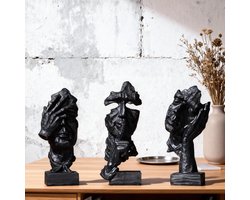 SnelShoppen - Abstracte Kunstfiguur, Moderne Decoratieve Harsobjecten, Zwart Stilte, Unieke 3-delige Beeldhouwwerk Set voor Thuis en Kantoor Decoratie