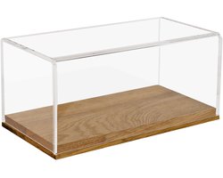 SnelShoppen - Acryl Vitrinekast met Houten Sokkel voor Modelauto's - Transparant - 24x12x11 cm - Perfect voor Verzamelingen en Hobby's