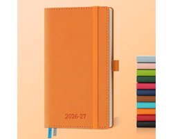 SnelShoppen - Agenda 2026 2027 - Weekly Planner A6 - 18-Manden Kalender - PU Leer - 80 GSM Papier - Oranje - Perfect voor Organisatie en Planning