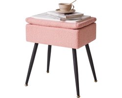 SnelShoppen - Aibiju Vanity Stool - Roze Make-up Stoel met Opbergruimte - Kleine Voet Pouffe/Ottoman - Zacht Imitatie Teddy Bont - 40x30x46 cm - Bijze