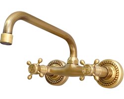 SnelShoppen - Antieke Messing Keuken Mengkraan Wandgemonteerd, Vintage Bronzen Mengkraan voor Badkamer en Keuken, Nostalgische 360° Draaibare Koper Me