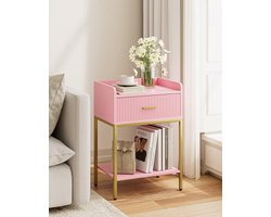 SnelShoppen - Apetaccat Nachtkastje Roze, Moderne Bijzettafel voor Kleine Ruimtes, Nachtkastje met Lade en Legplank, Ideaal voor Slaapkamer en Woonkam