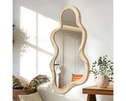 SnelShoppen - Asymmetrische Wandspiegel 76x36cm - Moderne Houten Ingelijste Decoratieve Spiegel - Unieke Golvende Vorm voor Woonkamer, Slaapkamer, Bad