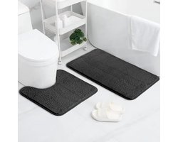 SnelShoppen - Badmat set van 2, 50x80cm badmat & 50x40cm wc-mat donkergrijs - Zacht microvezel badkamertapijt, antislip, waterabsorberend voor badkame