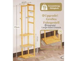SnelShoppen - Bamboe Kledingrek Smal 175 cm met 3 Planken en 2 Haken voor Kleding - Ideaal voor Entree, Gang, Slaapkamer en Woonkamer