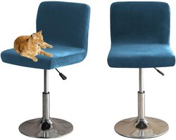 SnelShoppen - Bar Stool Chair Cover met Rugleuning, Elastische Fluwelen Barkrukhoezen, Verwijderbare Lage Rugleuning, Blauw, 2 Stuks