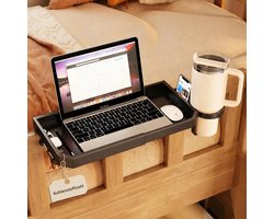 SnelShoppen - Bedplank om op te hangen - Klemplank voor Bed - Metalen Nachtkastje met Bekerhouder voor Hoogslaper en Stapelbed - Schaalbaar 29,5-44 cm