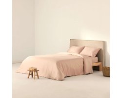 SnelShoppen - Belum Dekbedovertrek Satijn 300 Draaddichtheid 140 x 200 cm Roze - Luxe Satijnen Dekbedovertrek met Transparante Knopen voor 1-Persoons